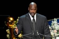 Shaquille O'Neal at the Memorial Service For LA Lakers Owner Dr. Jerry Buss